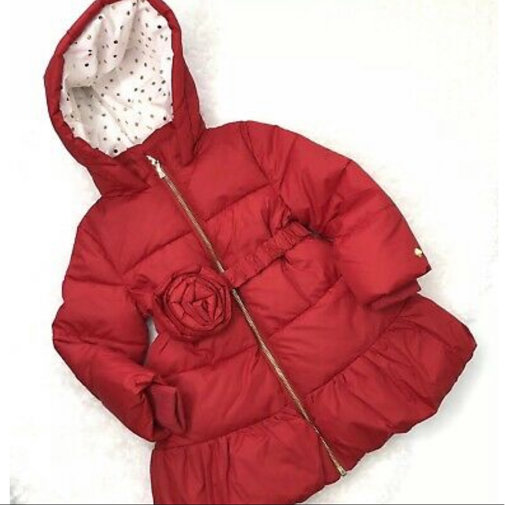 Kate Spade Rosette Belted Puffer Coat Red 2T